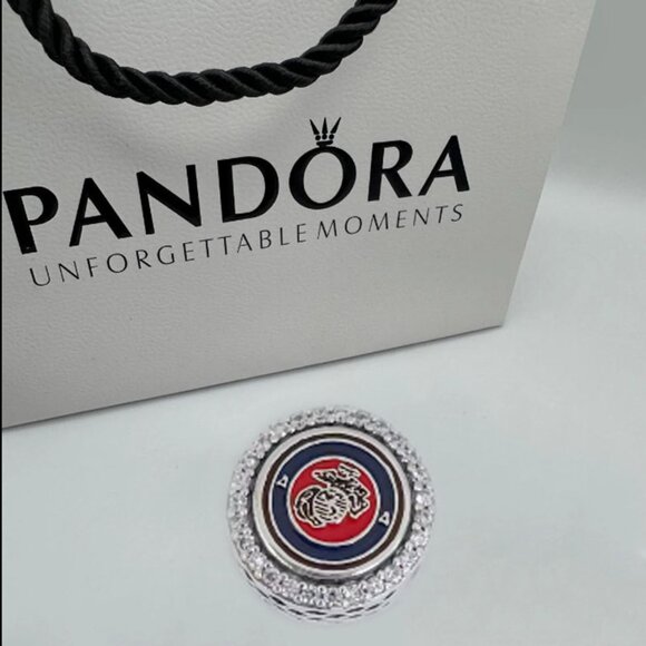 Pandora USMC Marine Corps Exclusive Bead Charm S925 Silver with box - Picture 1 of 7